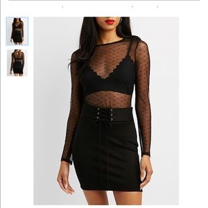 Swiss dot mesh keyhole top